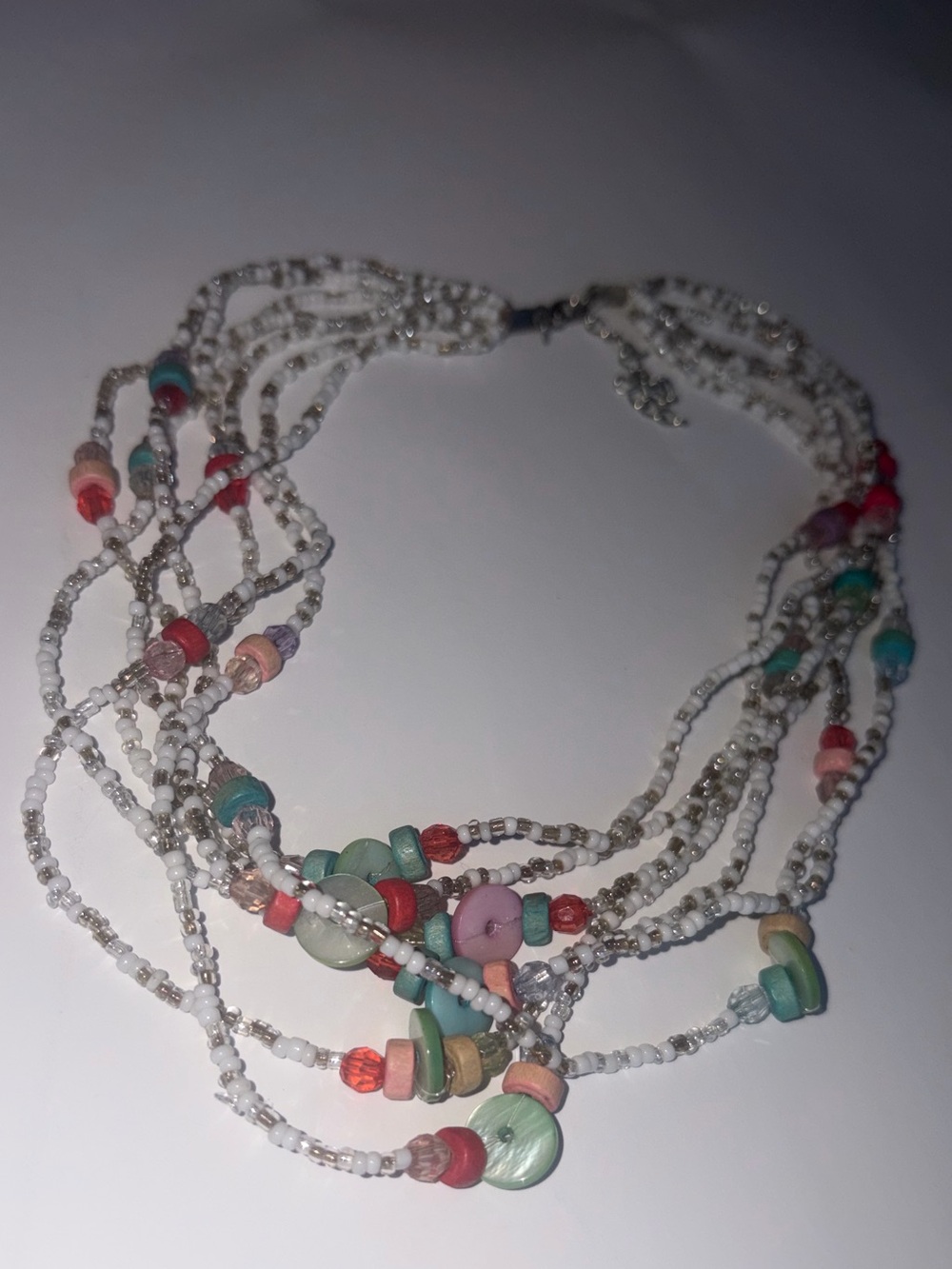 Multicolor Multi Strand Seed Bead Shell Necklace Boho Y2K Vintage Style